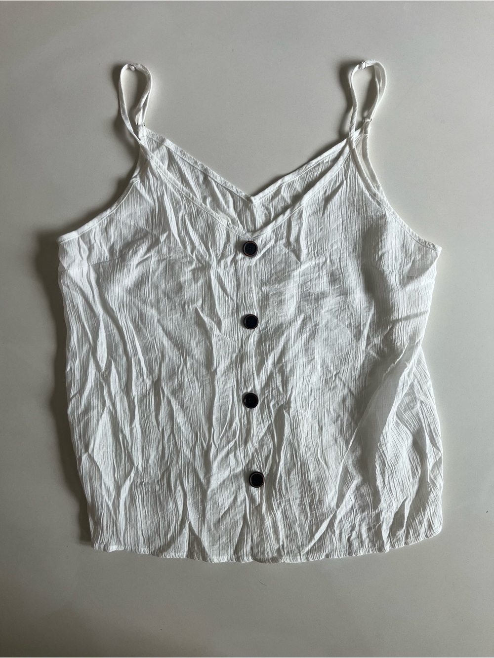 LULUS Ribbed Tank Top, White with Button Up Details, LARGE